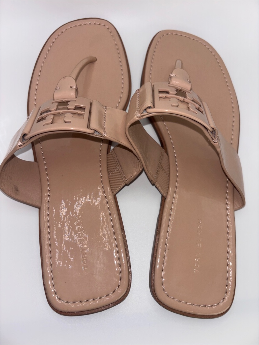 Tory Burch Patent Leather T-Strap Sandals in Nude Blush - Picture 5 of 8